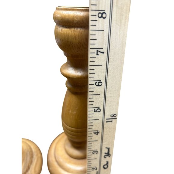 Set Of 2 Vintage Wooden Candle Holders 8 Inch Tall - Picture 2 of 5